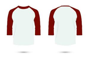 maroon red raglan sleeve t-shirt mockup front and back view vector