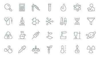 Laboratory and Science line icon set. Chemistry lab experiment, test tube baker icons vector. vector