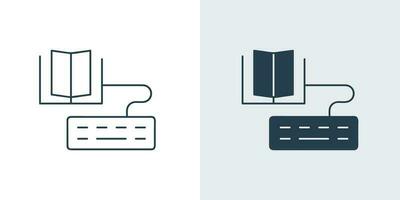 e learning icon. a book connected with a wired keyboard vector illustration