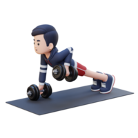 3D Sportsman Character Performing Dumbbell Push Up Row png