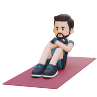 Perfect Abs 3D Sporty Male Character Mastering the Standard Crunch at the Gym png