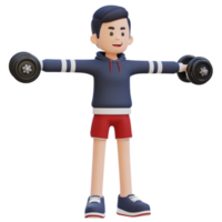 3d deportista personaje ejecutando pesa lateral aumento png