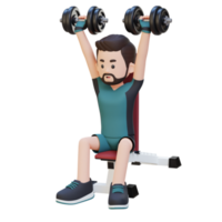 3D Sportsman Character Sculpting Strong Shoulders with Dumbbell Shoulder Bench Press png