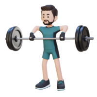 3d sportivo personaggio rafforzamento spalla muscoli con in posizione verticale riga allenarsi png