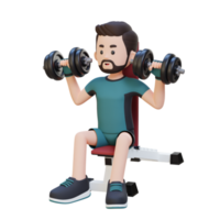 3D Sportsman Character Sculpting Strong Shoulders with Dumbbell Shoulder Bench Press png