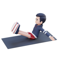 Perfect Abs 3D Sporty Male Character Mastering Frog Crunch at the Gym png