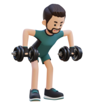 3D Sportsman Character performing Rear Delt Rows with Dumbbells png