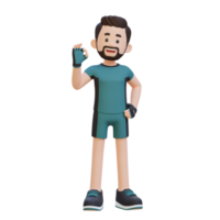 3d sportif personnage rayonnant positivité avec le D'accord signe geste dans une vibrant scène png