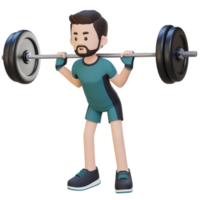 3D Sportsman Character Building Lower Body Strength with Barbell Squat Workout png