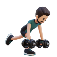 3D Sportsman Character Performing Dumbbell Single Leg Deadlift right png