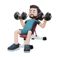 3D Sportsman Character Building Upper Body Strength with Incline Bench Dumbbell Chest Press png