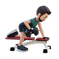 3d desportista personagem escultura costas músculos com haltere linha exercício png