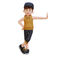 3d sportif personnage repos contre une transparent mur pour une futuriste vibe png