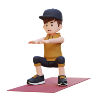 3D Sporty Male Character Mastering Squats in Home Gym png