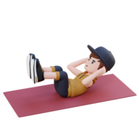 Perfect Abs 3D Sporty Male Character Excelling in Raised Leg Crunch at the Gym png