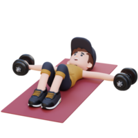 3D Sportsman Character Performing Dumbbell Chest Fly png