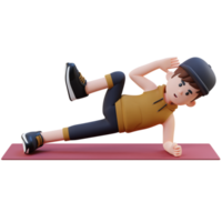 Energetic 3D Sporty Male Character Nailing the Abs Side Plank Crunch Workout at the Gym png