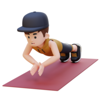 3d deportivo masculino personaje ejecutando aplaudir empujar arriba ejercicio a hogar gimnasio png