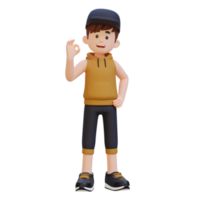 3D Sportsman Character Radiating Positivity with the OK Sign Gesture in a Vibrant Scene png