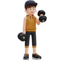 3d desportista personagem realizando esquerda martelo ondulação com haltere png