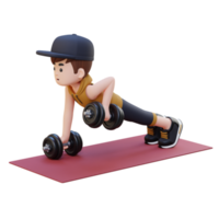 3D Sportsman Character Performing Dumbbell Push Up Row png