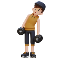 3D Sportsman Character Performing Dumbbell Side Bend png