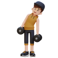 3d deportista personaje ejecutando pesa lado curva png