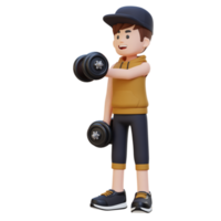 3D Sportsman Character Performing Dumbbell Chest Fly png