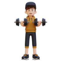 3D Sportsman Character Performing Drag Curls with Dumbbell png