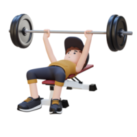 3D Sportsman Character Building Strength with Barbell Bench Press Exercise png