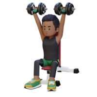 3D Sportsman Character Sculpting Strong Shoulders with Dumbbell Shoulder Bench Press png