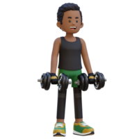 3d deportista personaje ejecutando pesa marcha atrás rizo png