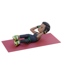 dynamisk 3d sportig manlig karaktär engagerande i magmuskler sida knastrande träna på de Gym png
