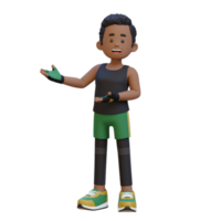 3D Sportsman Character Embracing Confidence with a Dynamic Hand Presentation Pose png