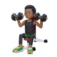 3D Sportsman Character Sculpting Strong Shoulders with Dumbbell Shoulder Bench Press png