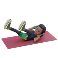 Perfect Abs 3D Sporty Male Character Mastering Bicycle Crunch at the Gym png