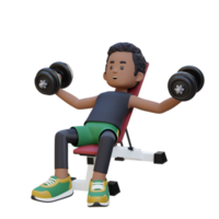 3d desportista personagem escultura muscular peito com inclinar Banco haltere peito mosca png