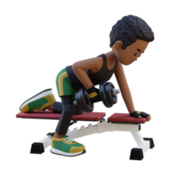 3d desportista personagem escultura costas músculos com haltere linha exercício png