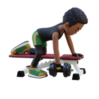 3d desportista personagem escultura costas músculos com haltere linha exercício png