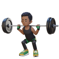 3D Sportsman Character Building Lower Body Strength with Barbell Squat Workout png