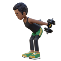 3D Sportsman Character Performing Dumbbell Kickbacks png