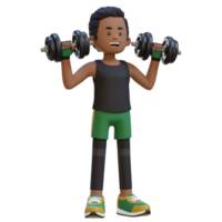 3D Sportsman Character Performing Dumbbell Shoulder Press png