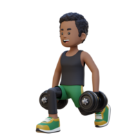 3D Sportsman Character Performing Dumbbell Split Squats right png