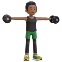 3d deportista personaje ejecutando pesa lateral aumento png