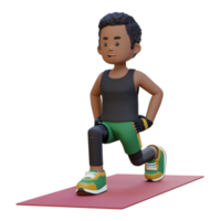 3D Sporty Male Character Performing Dynamic Lunges at the Gym png