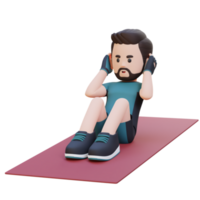 Perfect Abs 3D Sporty Male Character Mastering the Standard Crunch at the Gym png