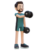 3d deportista personaje ejecutando pesa cofre mosca png