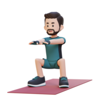 3d deportivo masculino personaje dominar sentadillas en hogar gimnasio png