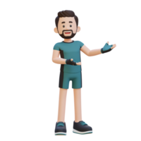 3D Sportsman Character Embracing Confidence with a Dynamic Hand Presentation Pose png