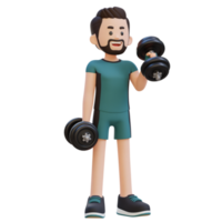 3D Sportsman Character Performing Left Hammer Curl with Dumbbell png